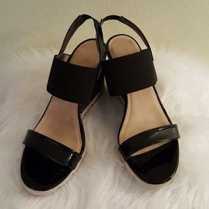Flex wedge sandals black patent